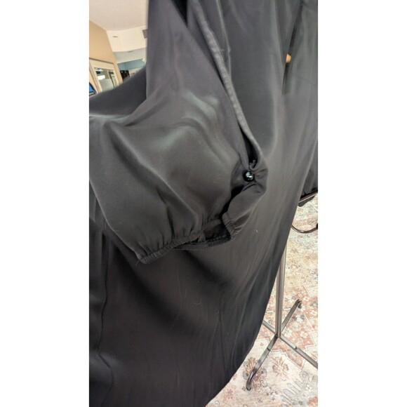 Highneck Ruffle Puff Short Short Sleeve Black Blouse Large - Picture 3 of 6